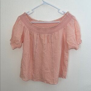 Peach Smocked Off-Shoulder Blouse